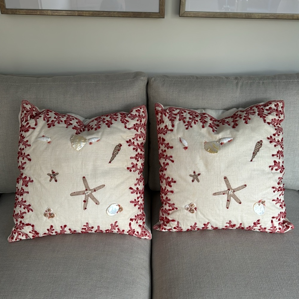 Ankasa Coral and Seashell pillows